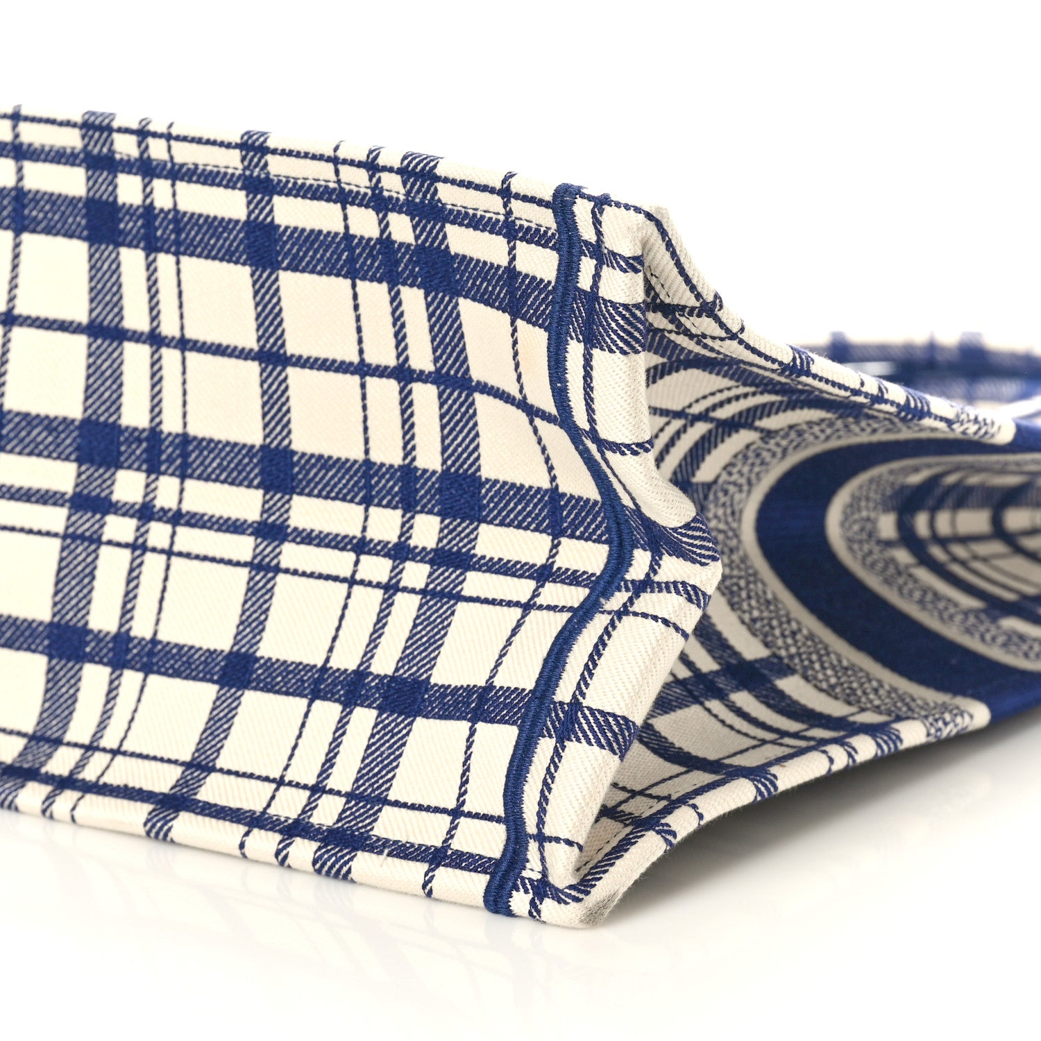 Christian Dior Canvas Embroidered Large Plaid Book Tote Navy 10 of 10