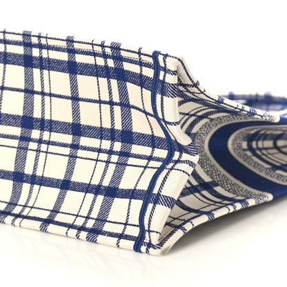 Christian Dior Canvas Embroidered Large Plaid Book Tote Navy 10 of 10