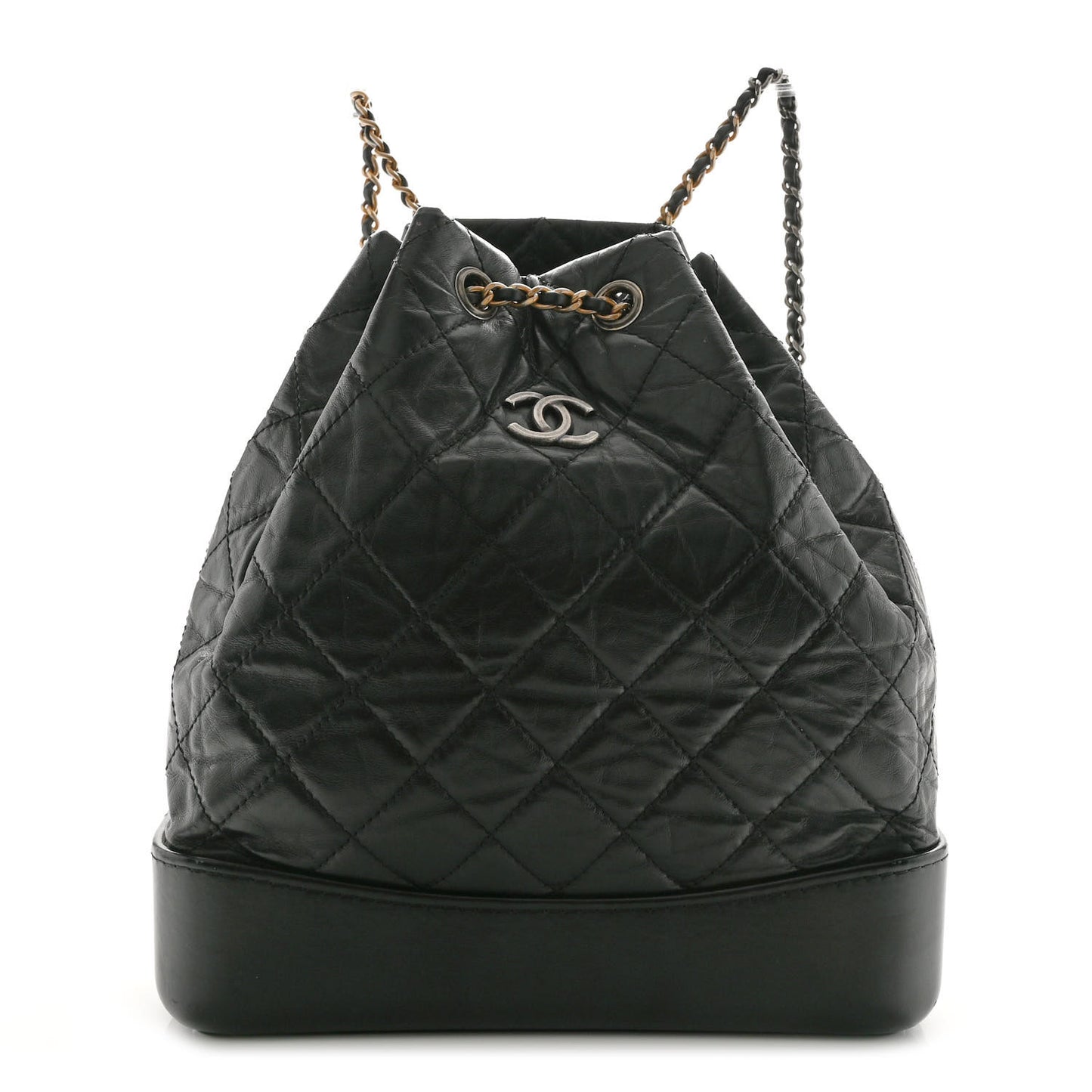 Aged Calfskin Quilted Gabrielle Backpack Black