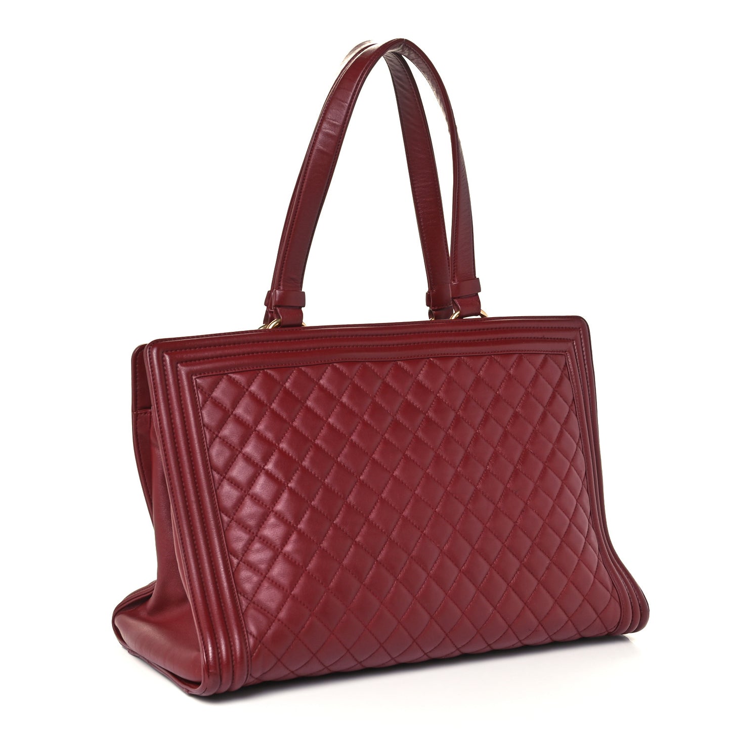 Lambskin Quilted Boy Shopping Tote Dark Red