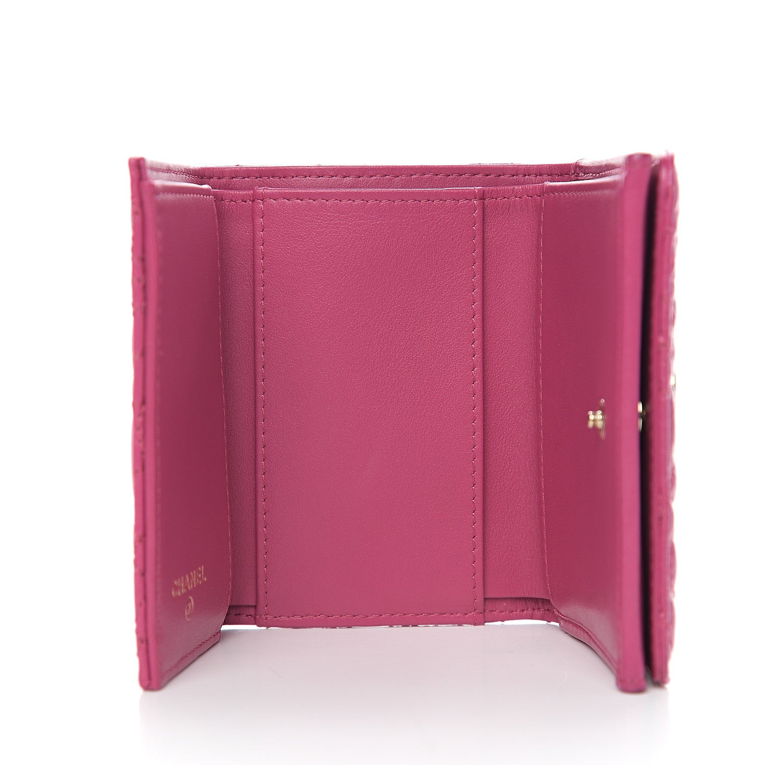 Chanel Lambskin Camellia Embossed Compact Wallet Fuchsia 4 of 8