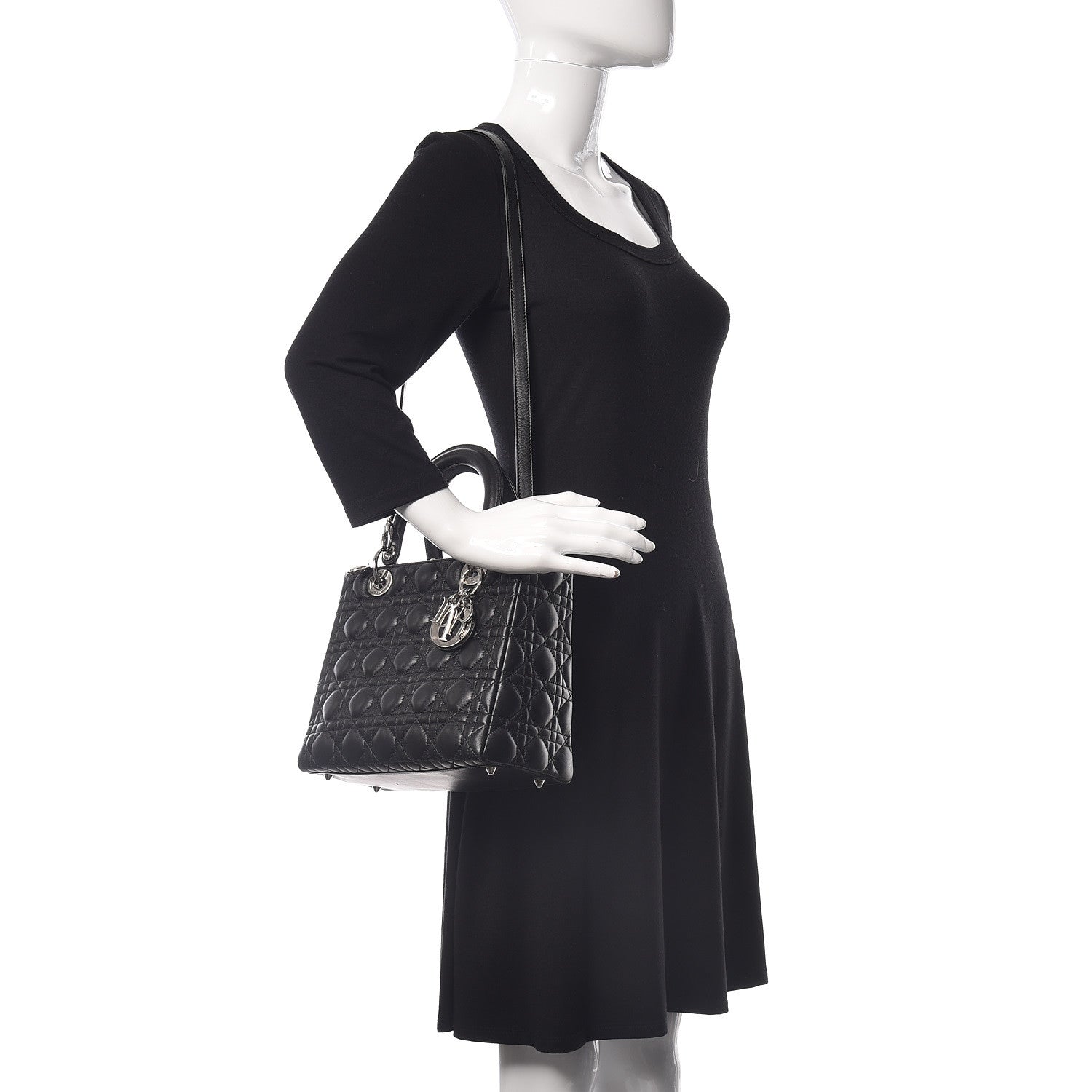 Christian Dior Lambskin Cannage Medium Lady Dior Black 2 of 11