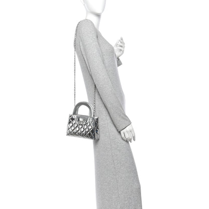 Chanel Mirror Calfskin Metallic Calfskin Quilted Nano Kelly Shopper Silvery 2 of 10
