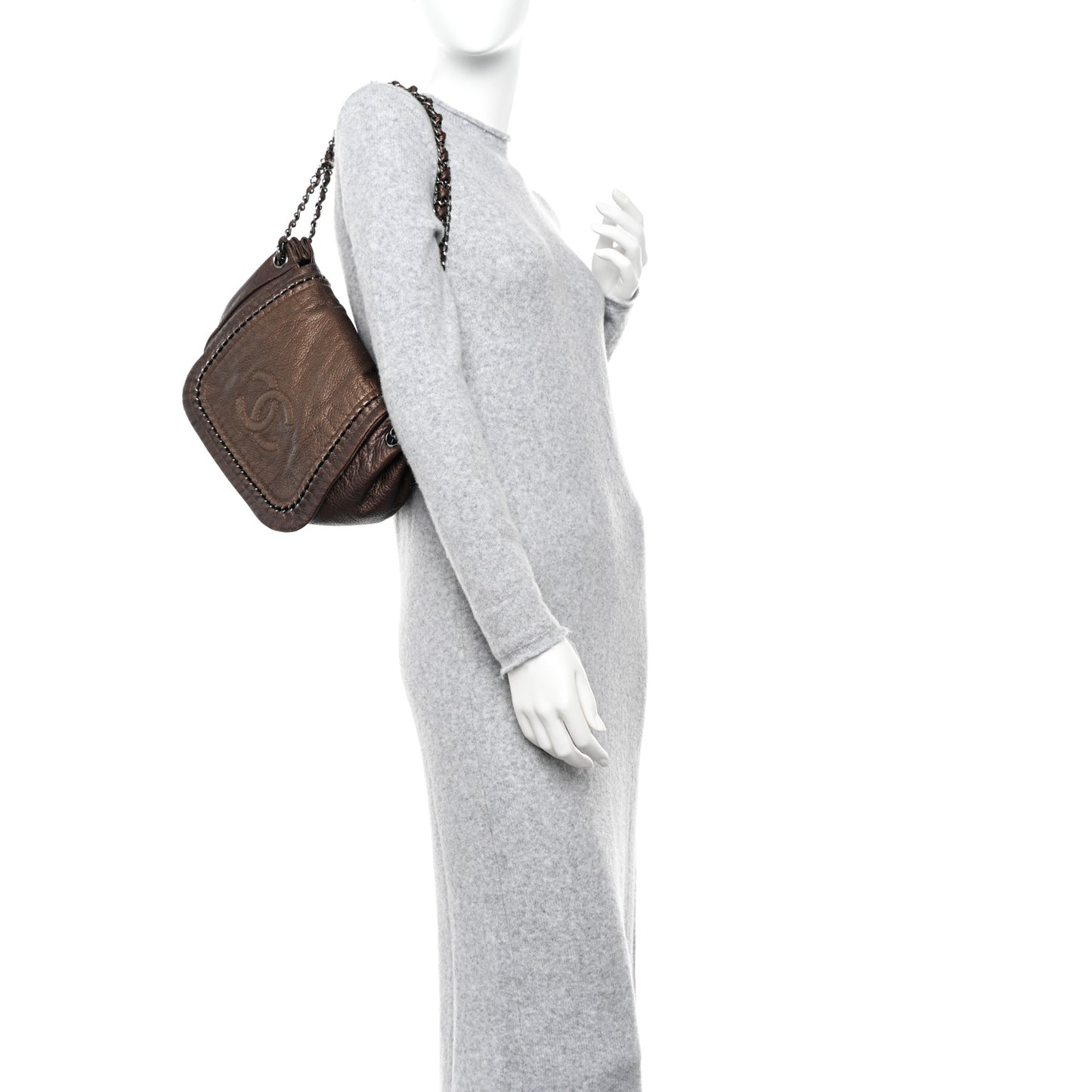 Metallic Deerskin Small Luxe Ligne Flap Bronze