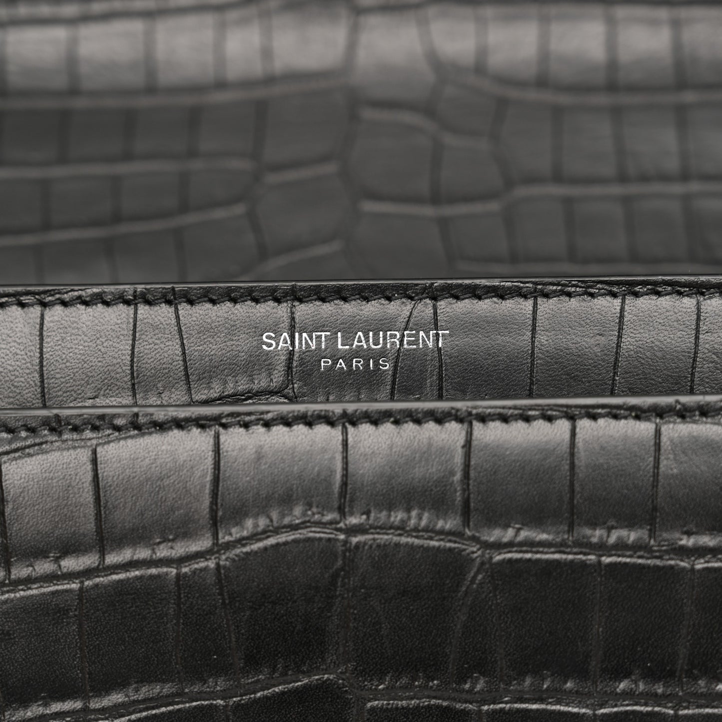 Calfskin Crocodile Embossed Medium Monogram Sunset Black
