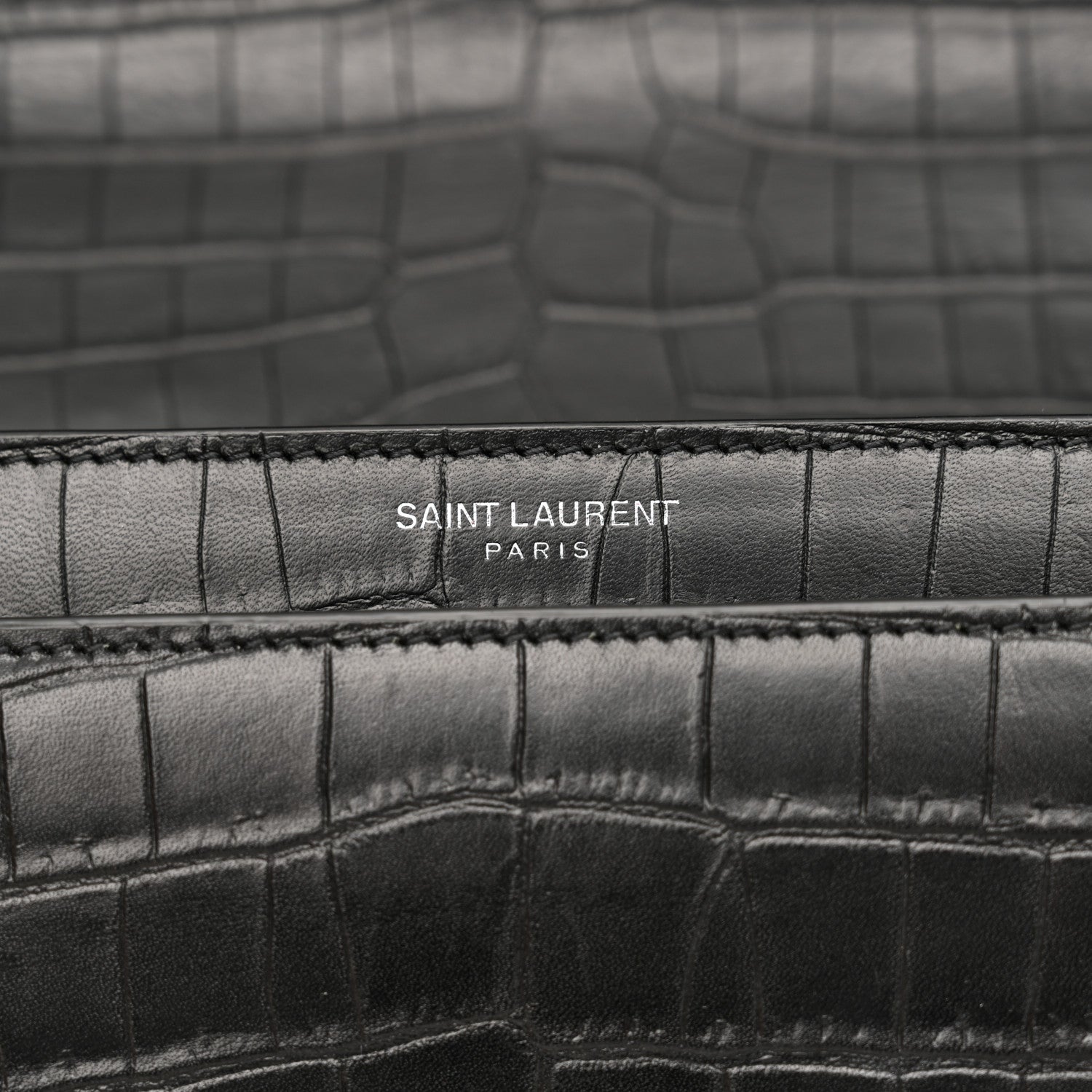 Saint Laurent Calfskin Crocodile Embossed Medium Monogram Sunset Black 6 of 14