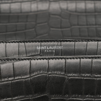 Saint Laurent Calfskin Crocodile Embossed Medium Monogram Sunset Black 6 of 14