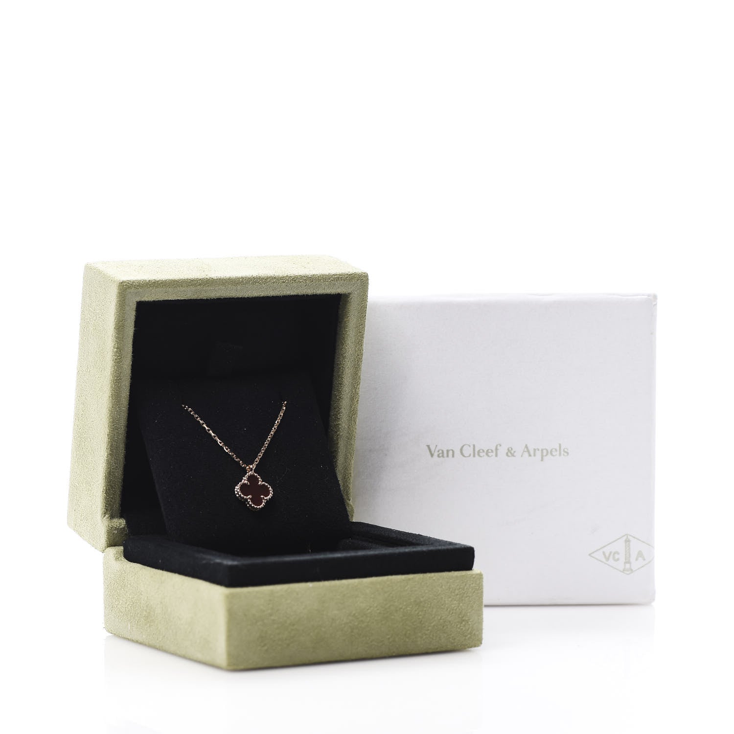 Van Cleef & Arpels 18K Rose Gold Carnelian Sweet Alhambra Pendant Necklace 7 of 7