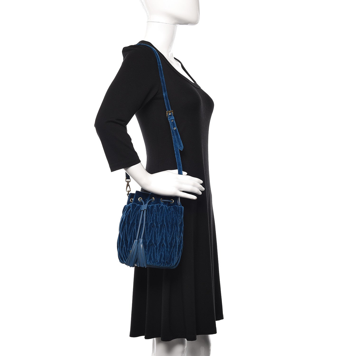 Miu Miu Velluto Matelasse Bucket Bag Cobalto 2 of 10