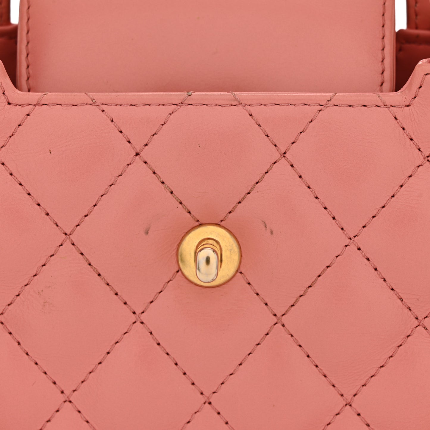 Shiny Aged Calfskin Quilted Nano Kelly Shopper Coral Pink