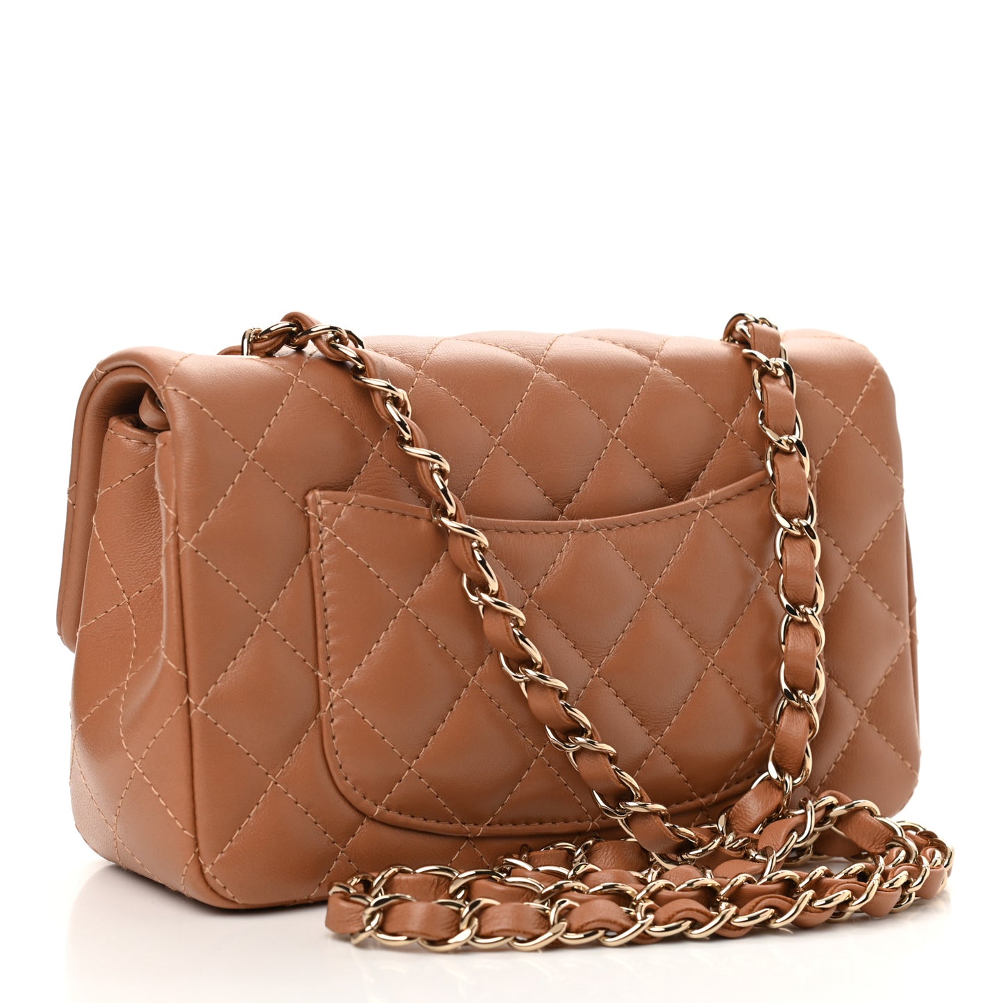 Lambskin Quilted Mini Rectangular Flap Brown