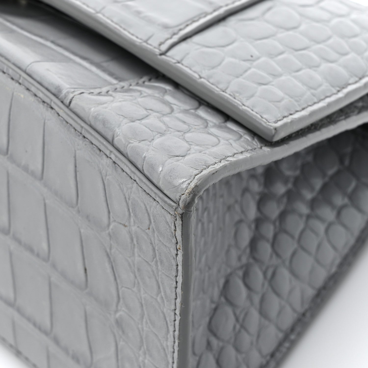 Balenciaga Shiny Calfskin Crocodile Embossed Small Hourglass Top Handle Bag Balenciaga Grey 15 of 17