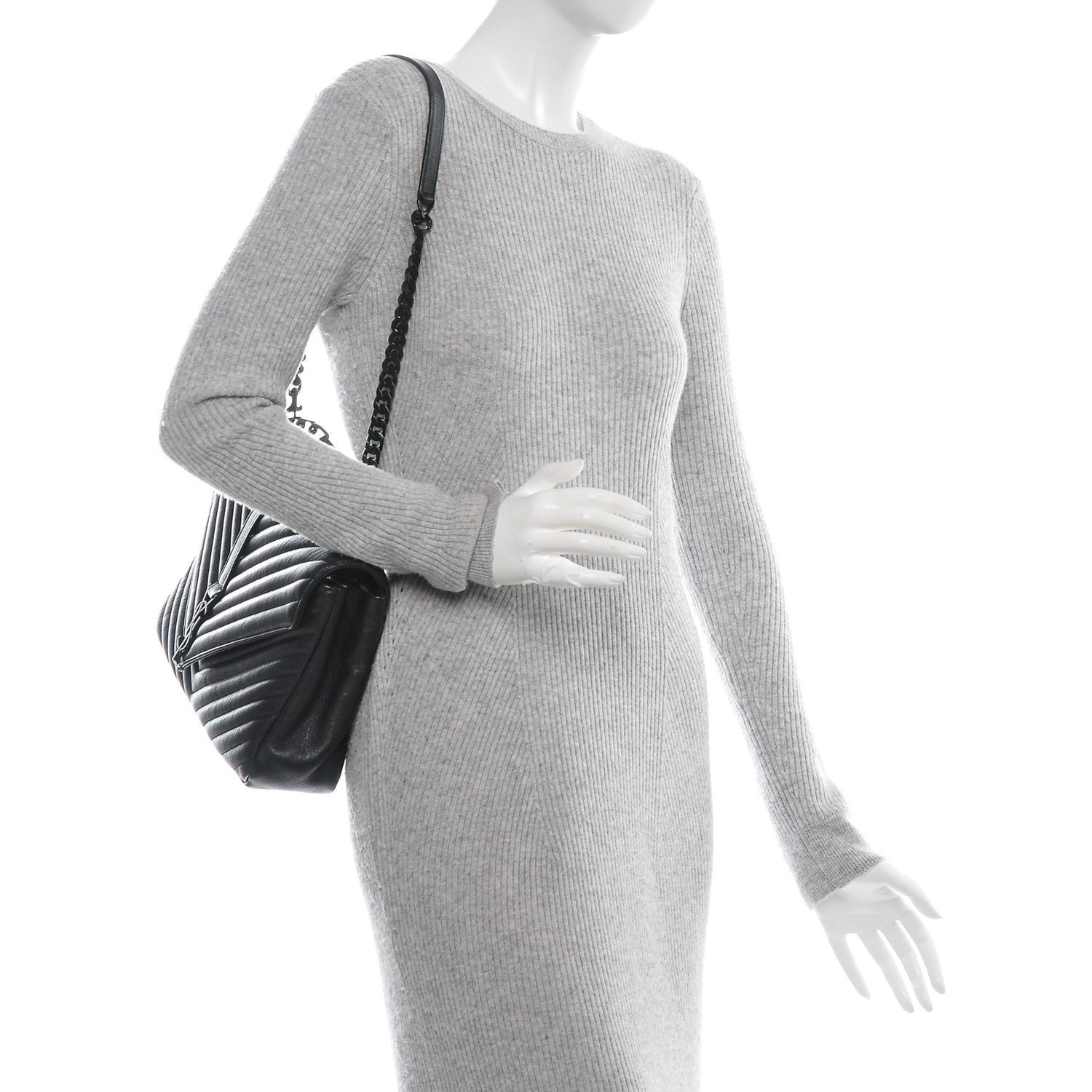 Saint Laurent Sheepskin Matelasse Chevron Monogram Monochrome Large College Satchel Black 2 of 6