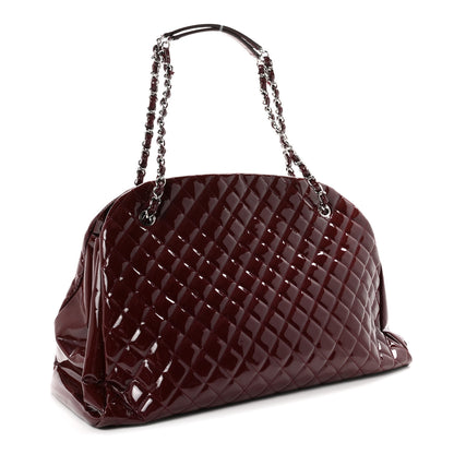 Chanel Patent Quilted Maxi Just Mademoiselle Bowling Bag Burgundy 3 of 10