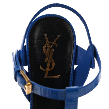 Saint Laurent Calfskin Crocodile Embossed Tribute 105 Platform Sandals 36 Royal Blue 7 of 7
