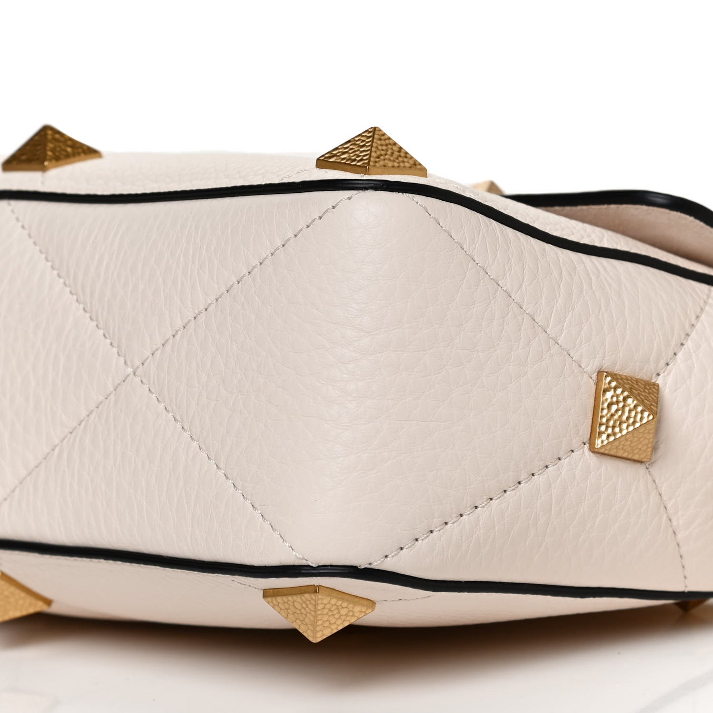 Grained Calfskin Large Roman Stud Shoulder Bag Light Ivory