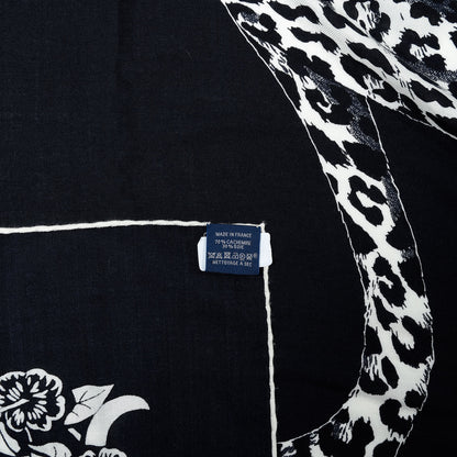 Hermes Cashmere Silk Jungle Love Tattoo Shawl 140 Bleu Black White 6 of 7