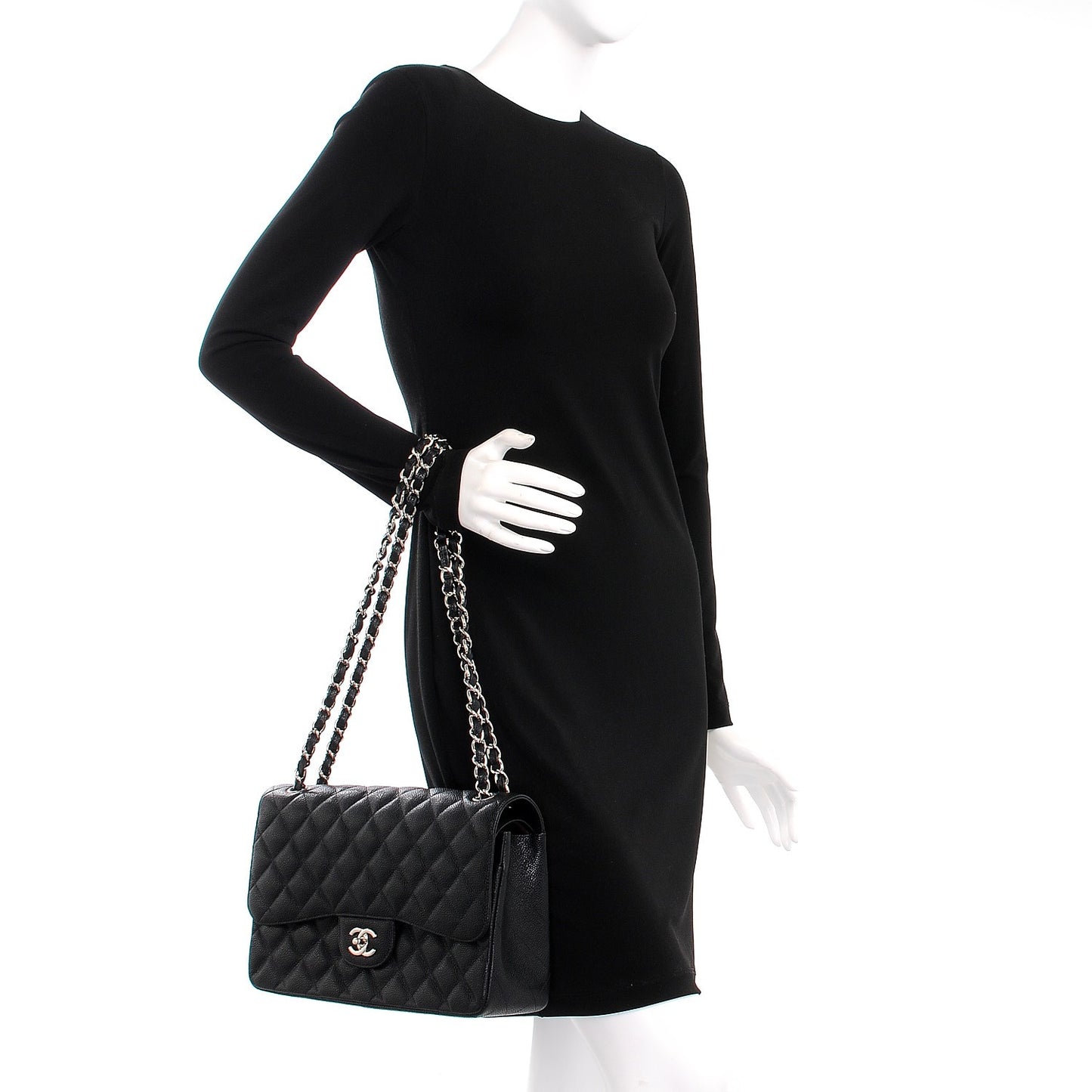 Caviar Quilted Jumbo Double Flap Black