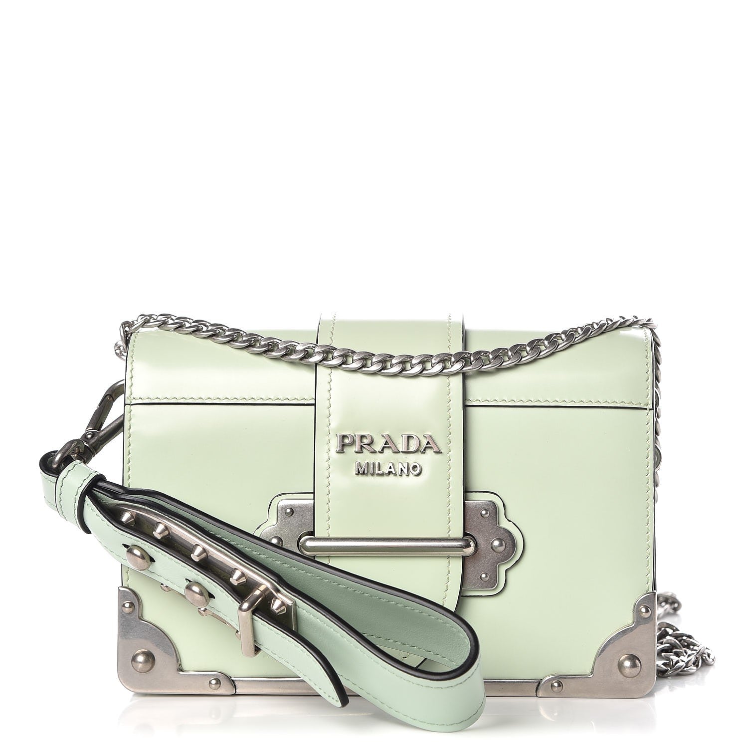 Prada Spazzolato Soft Calf Cahier Chain Wristlet Acqua 1 of 7