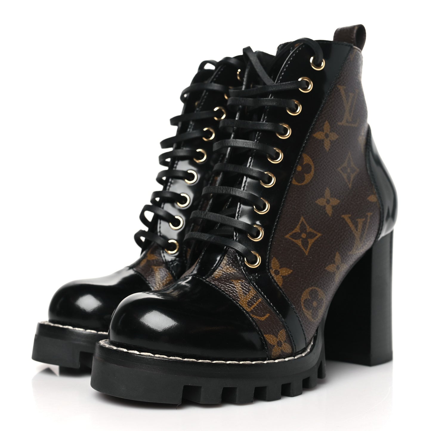 Patent Calfskin Monogram Star Trail Ankle Boots 36 Black