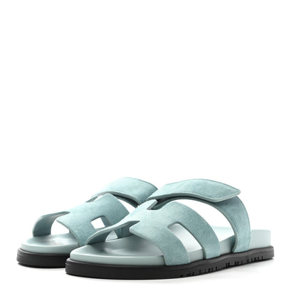 Hermes Suede Goatskin Womens Chypre Sandals 39 Vert d'eau 3 of 9