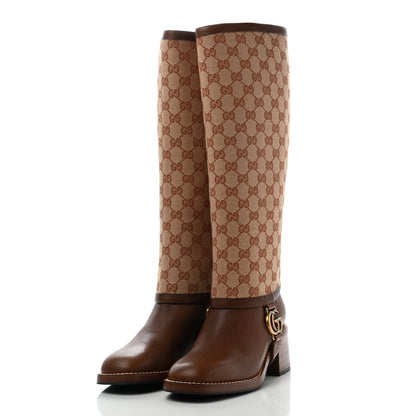 Gucci GG Monogram Calfskin Lola Tall Boots 38 Beige Ruggine Cuir 3 of 15