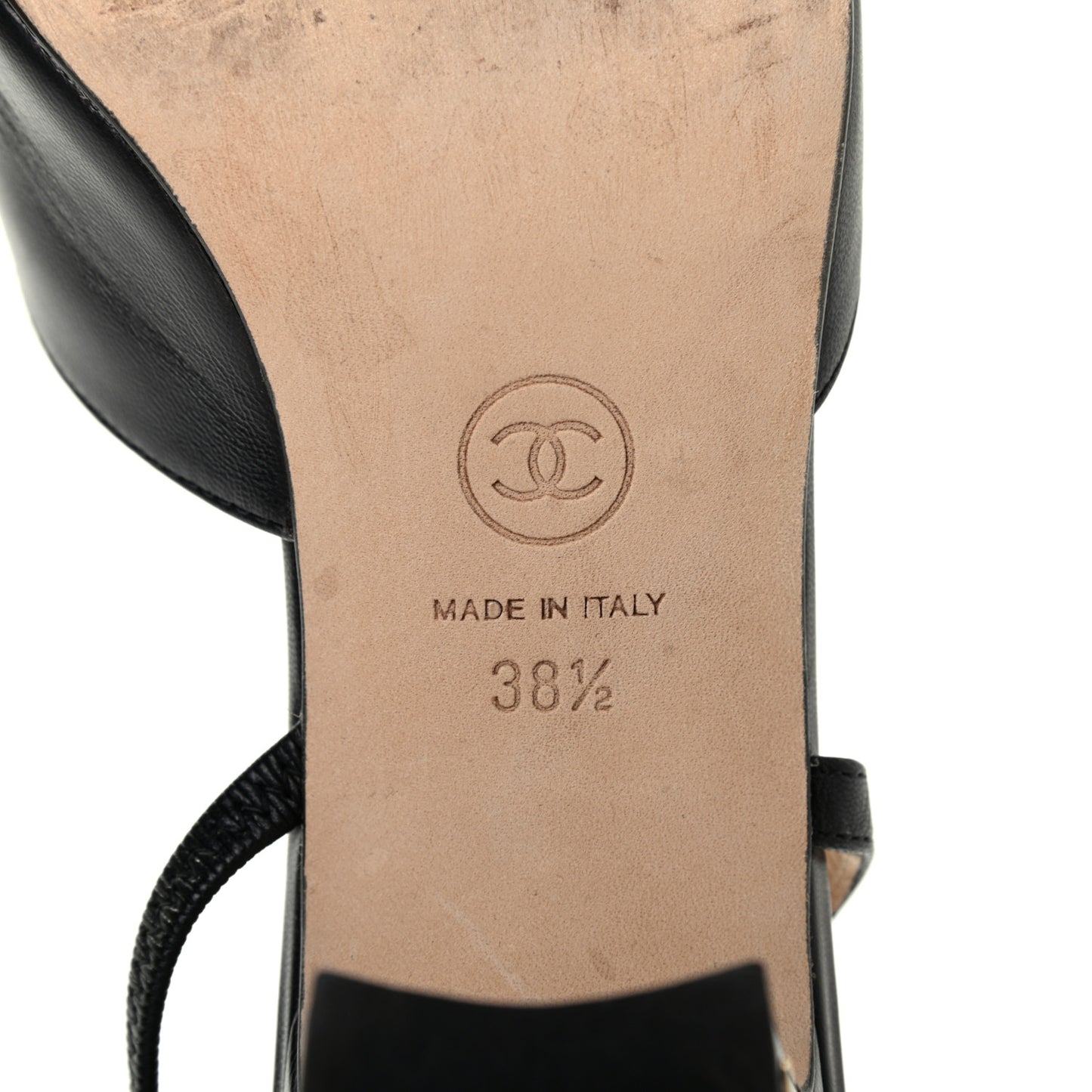 Goatskin Grosgrain Cap Toe CC Slingback Sandals 38.5 Black