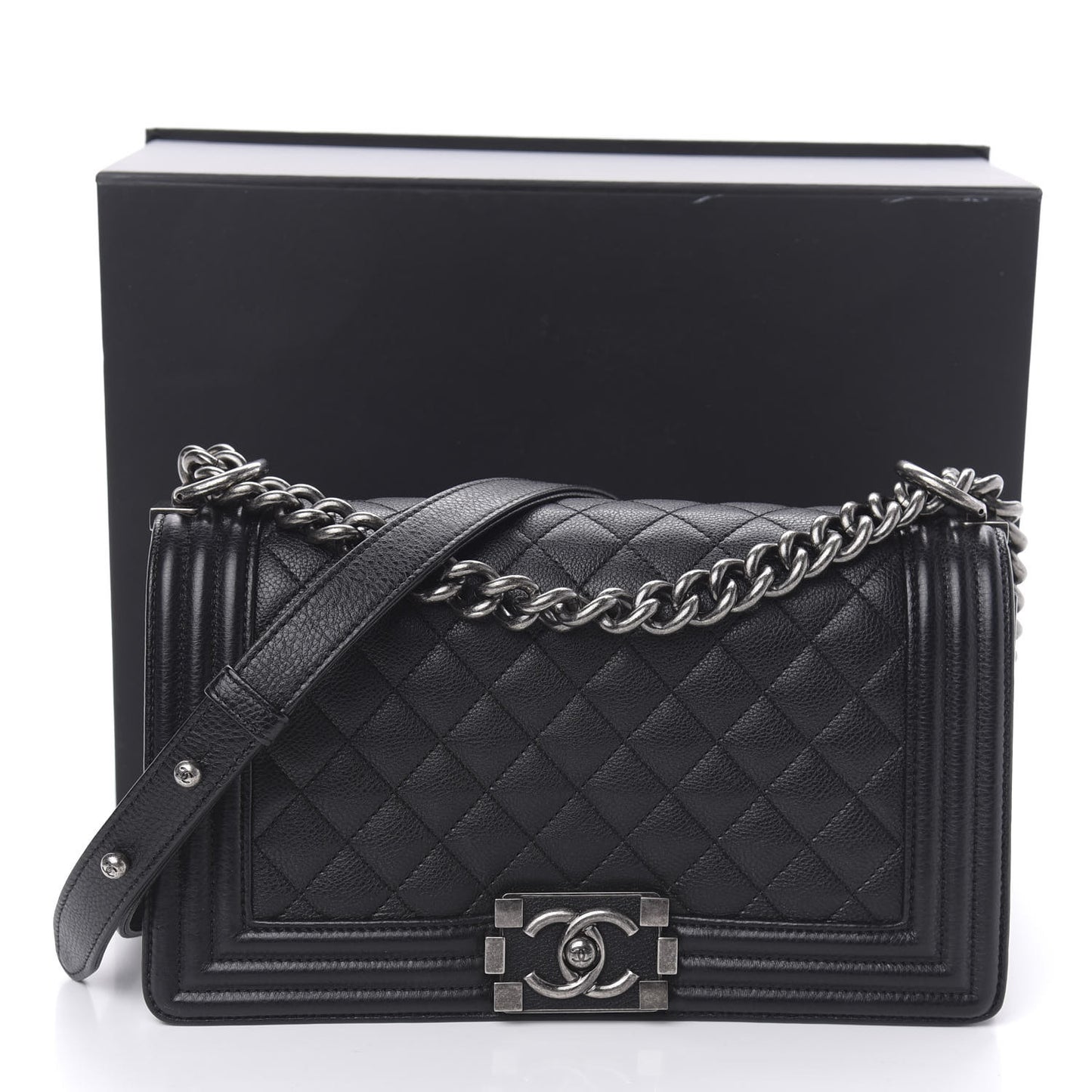 Calfskin Quilted Medium Boy Flap Black