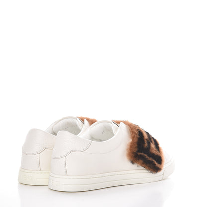 Fendi Vitello Shearling FF Velcro Slip On Sneakers 36 White 4 of 11