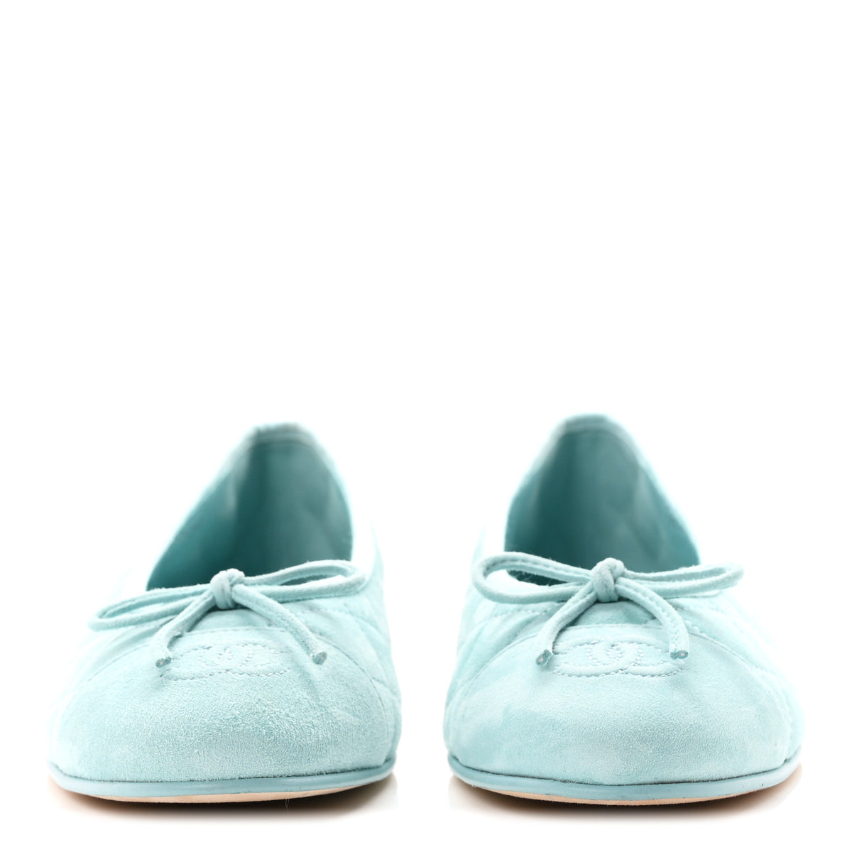 Suede Calfskin Quilted Cap Toe CC Ballerina Flats 38 Light Blue
