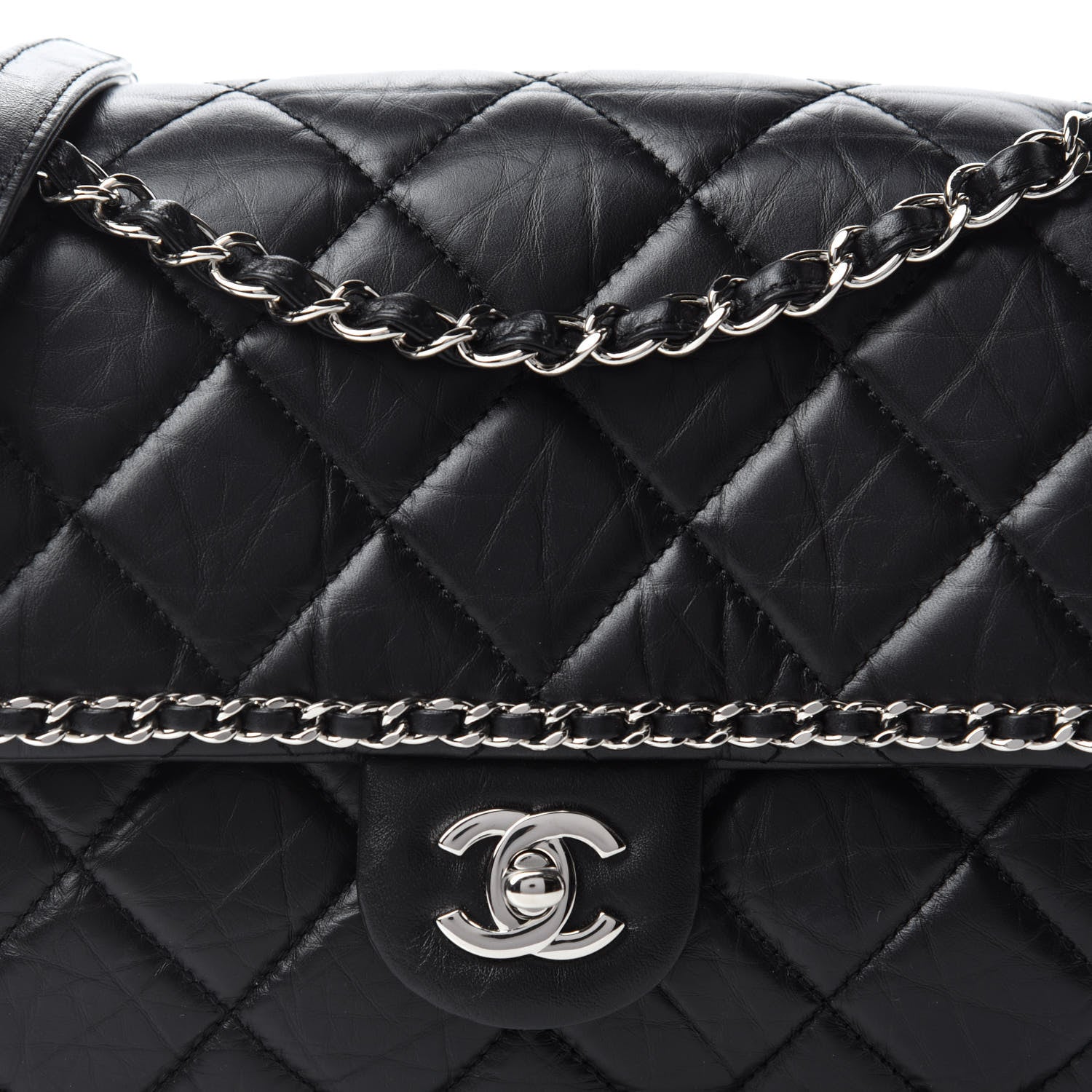 Chanel Crumpled Calfskin Medium Chain All Over Flap Black 10 of 11