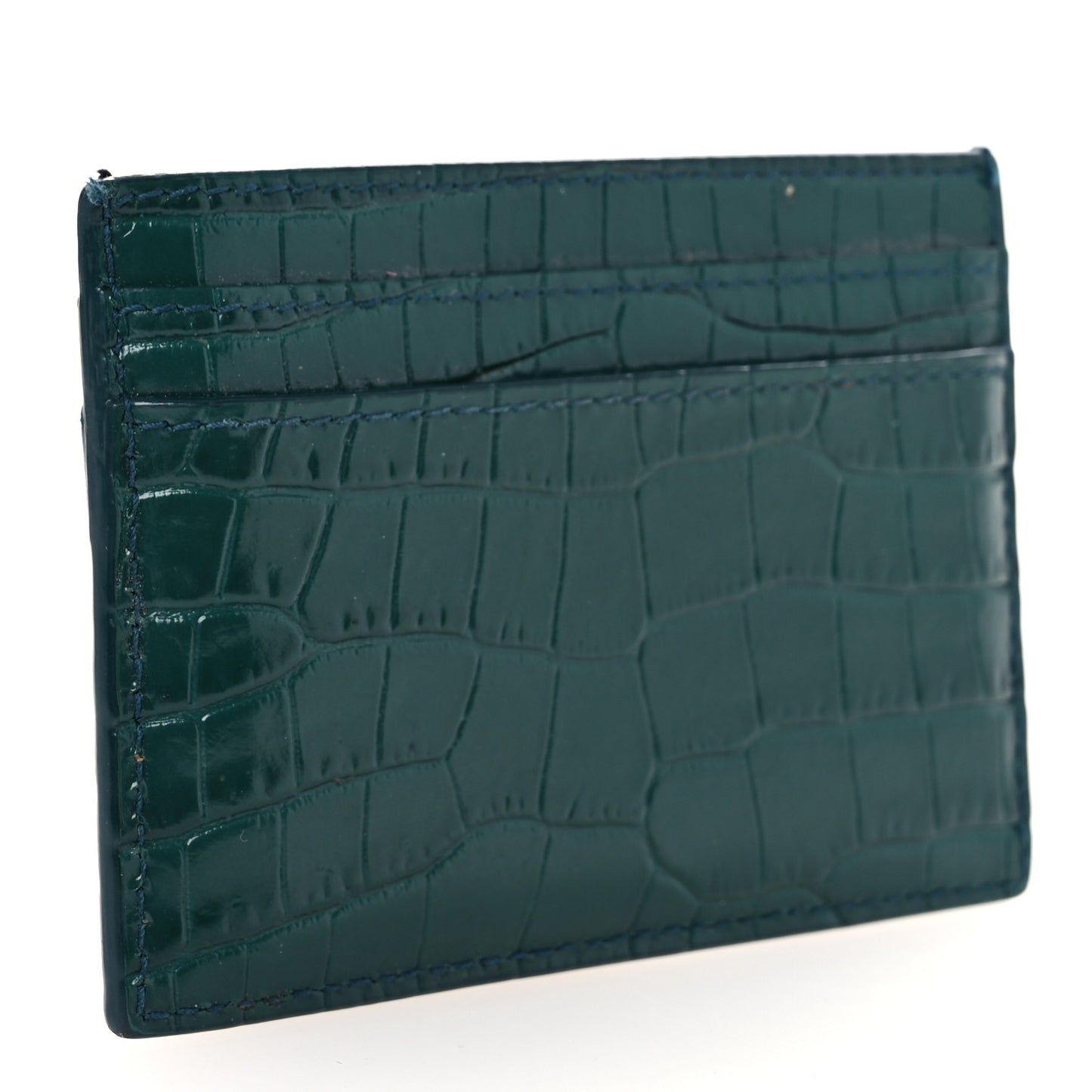 Calfskin Crocodile Embossed Monogram Credit Card Case Foliage Green