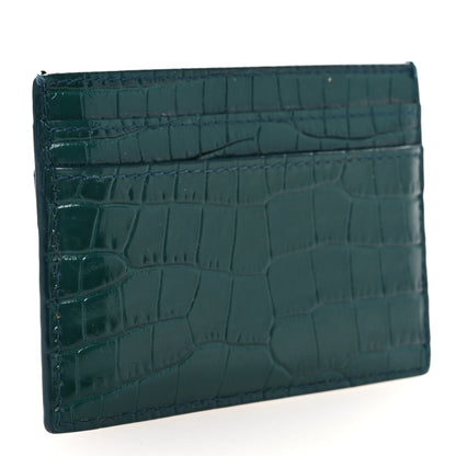 Saint Laurent Calfskin Crocodile Embossed Monogram Credit Card Case Foliage Green 3 of 10
