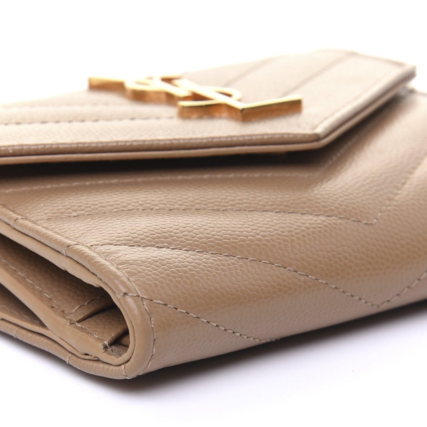 Grain De Poudre Matelasse Chevron Monogram Compact Tri Fold Wallet Light Taupe