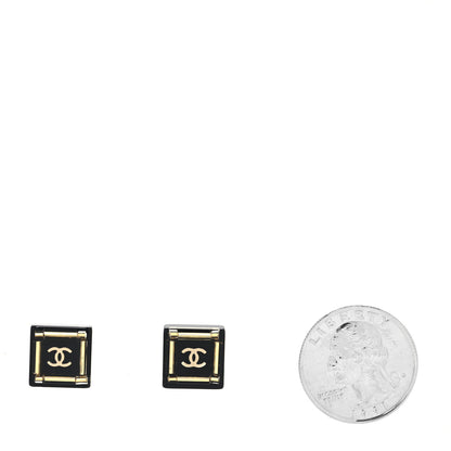 Chanel Resin Square CC Earrings Black Gold 2 of 4