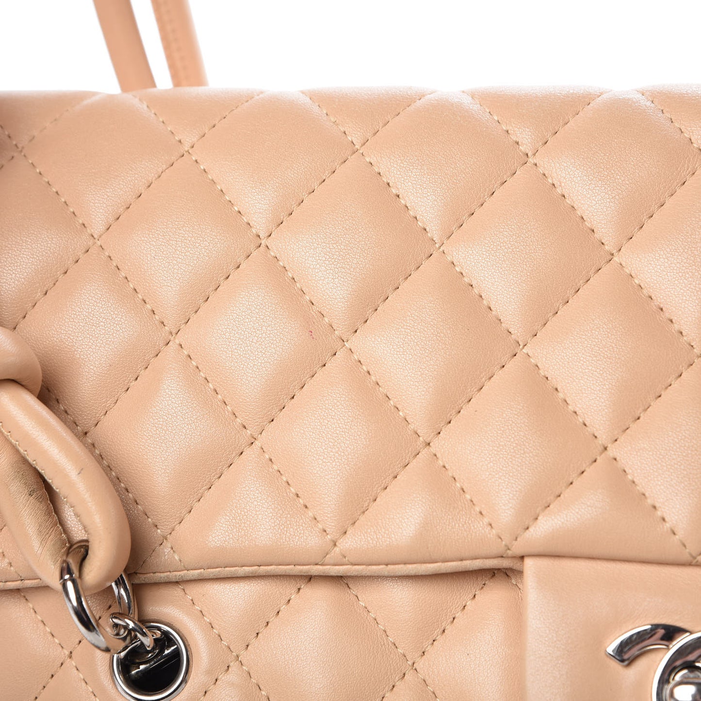 Calfskin Quilted Large Cambon Flap Beige Black