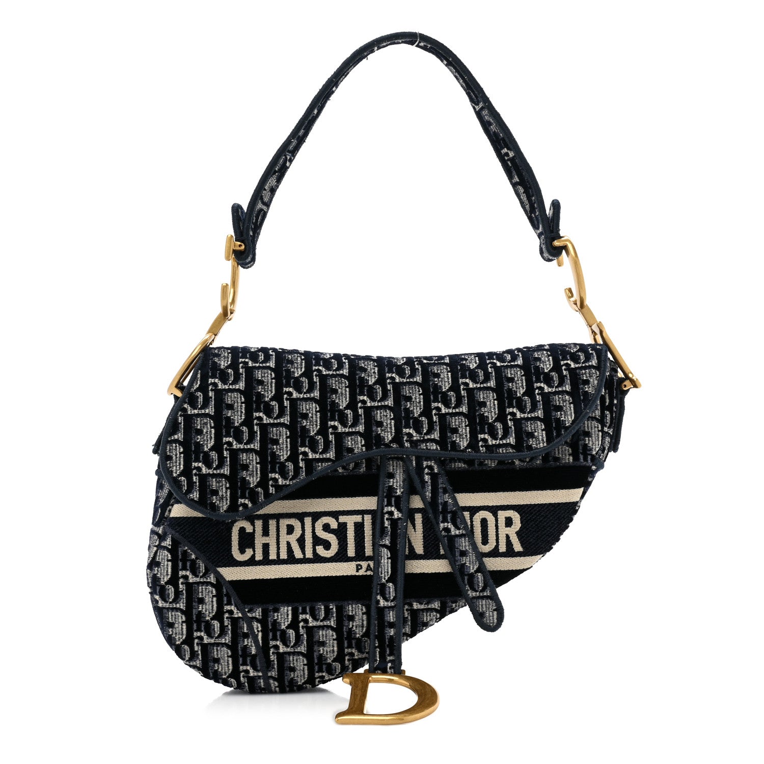 Christian Dior Velvet Oblique Saddle Bag Blue 1 of 9