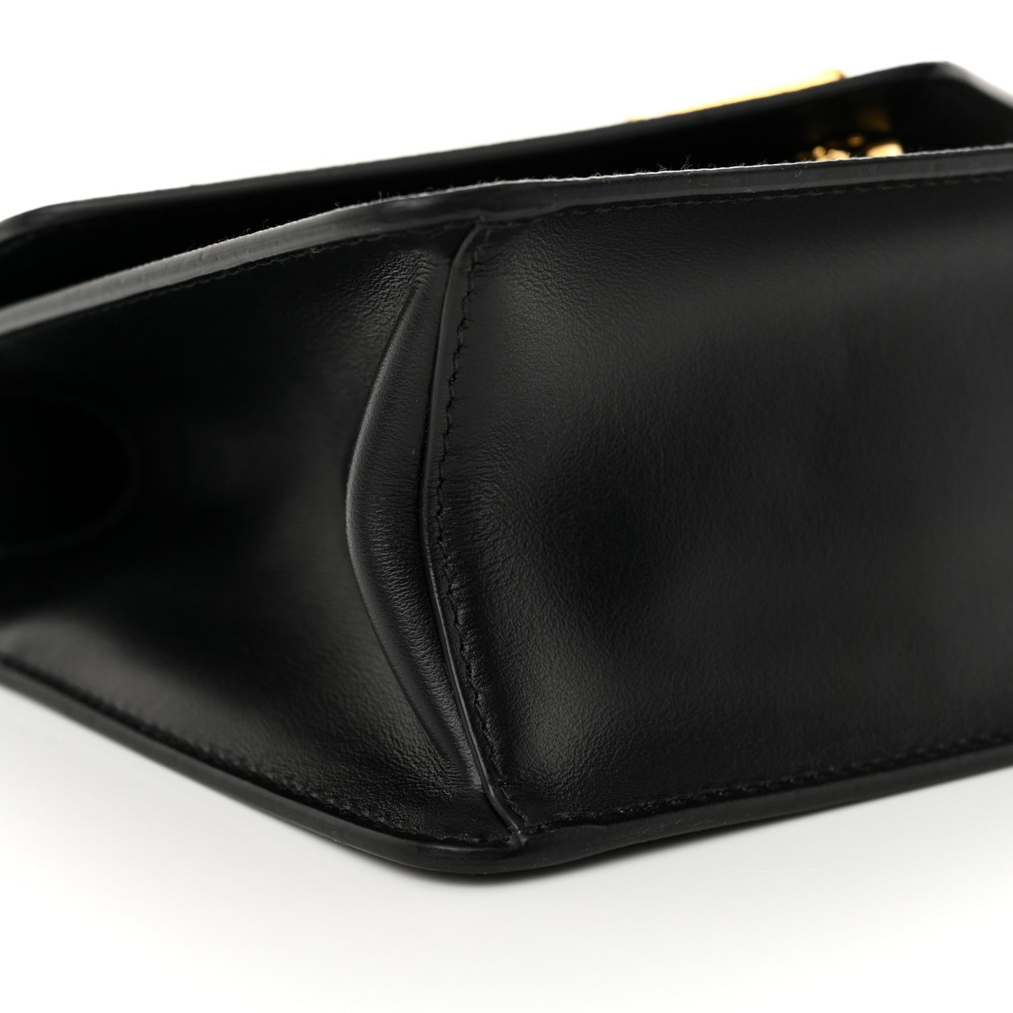 Saffiano Soft Calfskin Metal Triangle Logo Envelope Chain Shoulder Bag Black