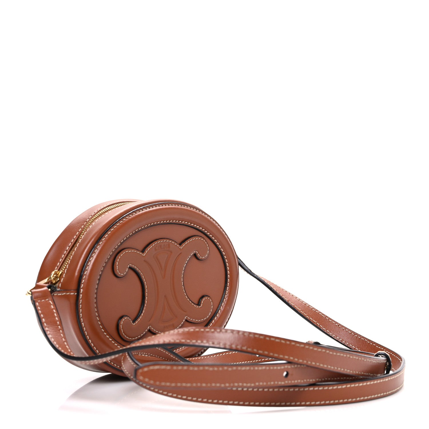 Celine Smooth Calfskin Cuir Small Triomphe Oval Crossbody Purse Tan 3 of 11