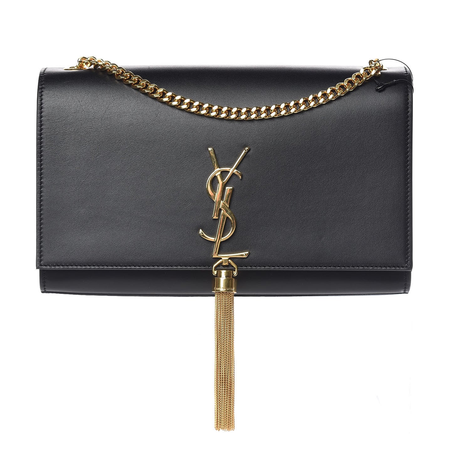 Smooth Calfskin Medium Classic Monogram Kate Tassel Satchel Black