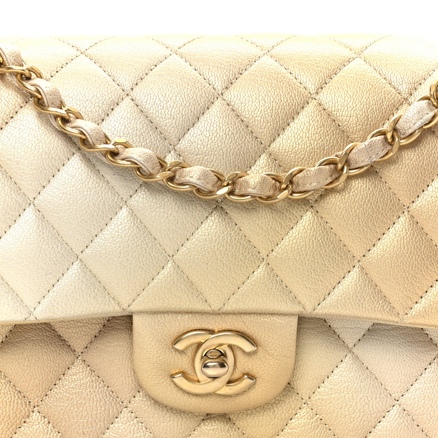 Chanel Metallic Goatskin Quilted Ombre Medium Double Flap Gold 9 of 11