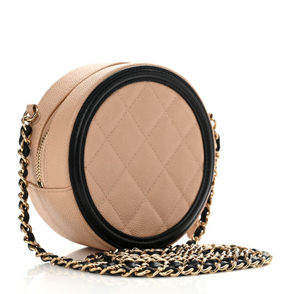 Chanel Caviar Quilted Round Filigree Crossbody Beige Black 3 of 11