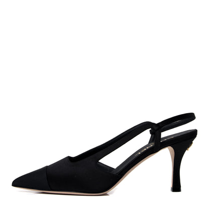 Chanel Satin Grosgrain Cap Toe CC Pointed Toe Slingback Pumps 37 Black 1 of 6