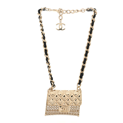 Chanel Metal Lambskin Chain Micro Bag Necklace Gold Black 2 of 4