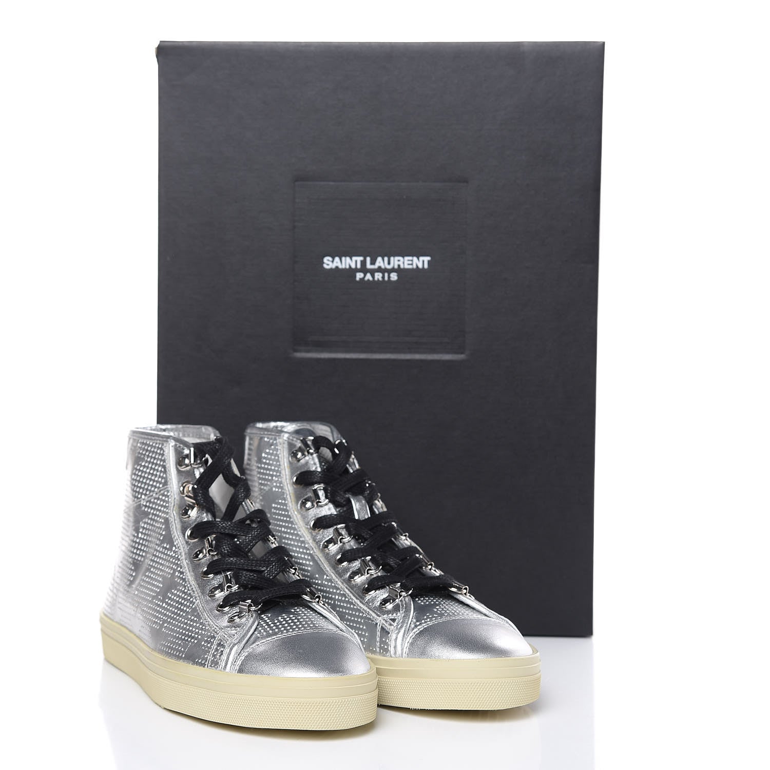 Saint Laurent Metallic Calfskin Lambskin Star Rivington High Top Sneakers 39 Argento 9 of 11