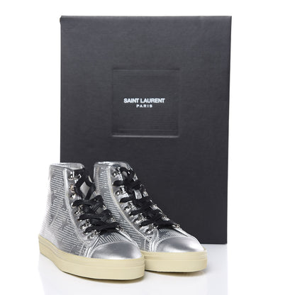 Saint Laurent Metallic Calfskin Lambskin Star Rivington High Top Sneakers 39 Argento 9 of 11