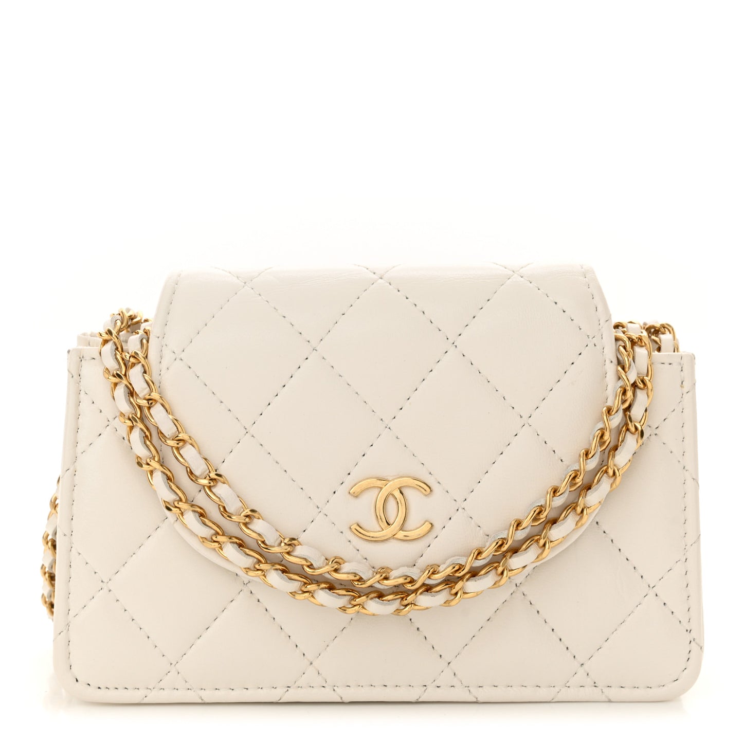 Quilted Flap With Chain White