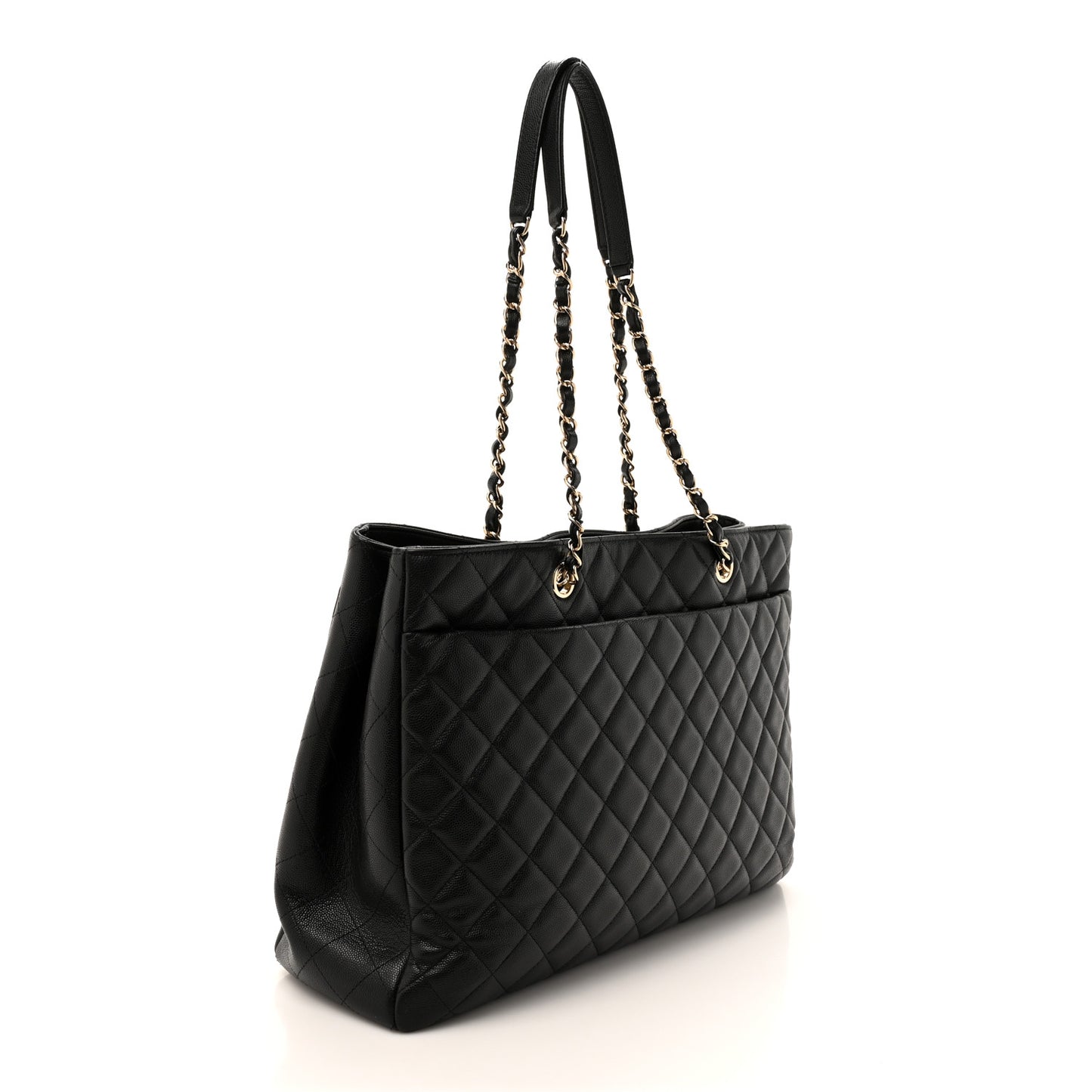 Caviar Quilted Large Shopping Tote Black