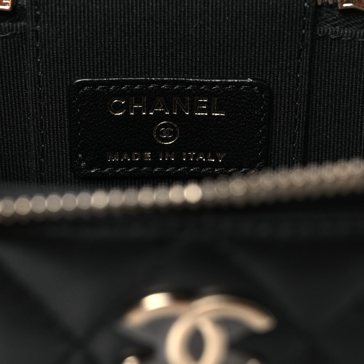 Lambskin Quilted Top Handle Mini Vanity Case With Chain Black
