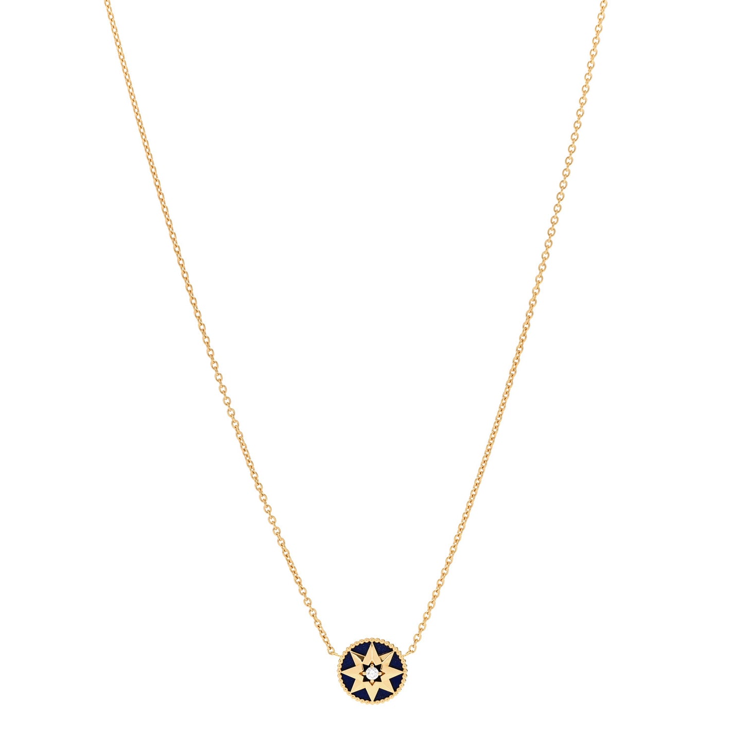 18K Yellow Gold Diamond Lapis Lazuli Rose Des Vents Necklace